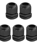 Five Pack Waterproof Plastic PG21 Cable Glands And Joints, Adjustable Connector Set In Black For 16 To 21mm Cable Diameter