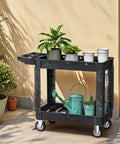 Heavy Duty Plastic Utility Cart On Wheels With 1000 Lb Capacity And 2 Shelves DWVO Rolling Service Cart for plants, black