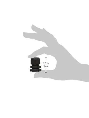 Five Pack PG13.5 Black Plastic Waterproof Cable Glands for Outdoor Wiring held in hand, showing compact IP67 sealed design.