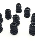 Front view of 20 Pack Black Plastic Waterproof Cable Glands M20 x 1.5 IP67 Rated For 6-11mm Cables on white background.
