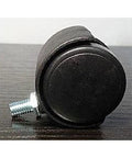 ✝️ 100-Pack 1.5" inch Black Plastic Caster Wheel - M8 Screw threaded Stem shown on wooden surface