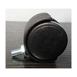 ✝️ 100-Pack 1.5" inch Black Plastic Caster Wheel - M8 Screw threaded Stem shown on wooden surface
