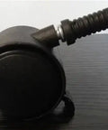 Black plastic caster wheel with brake, 12.2mm threaded stem, designed for smooth motion and stable alignment in mechanical systems.