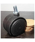 10-Pack Black Plastic Chair 1.5" inch Caster Wheel - M8 Screw threaded Stem- shown with screw and wooden discs.