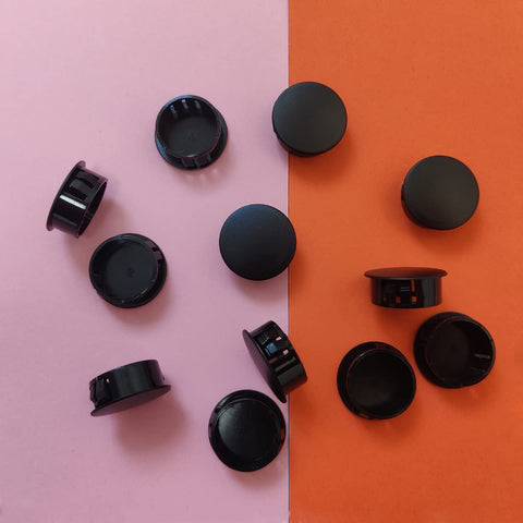 12 Pack Black Plastic Hole Plugs For Cabinet And Screw Holes, 25mm Size Fits 24.5 To 25mm Openings, 29mm Cap, 11mm Height