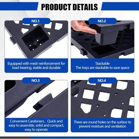 Close-up of 6 Pcs Plastic Pallets Nestable Lightweight Polyethylene Pallets 23.6 X 15.8 X 3.9 Inches Interlocking Breathable Grid