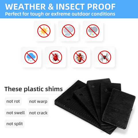 16 Pack Multiple Size Slopes Black Plastic Composite Shims Leveling Wedges For Furniture, weatherproof and insect resistant