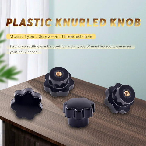 15 Piece M4 7 Star Knob Female Thread Nut Clamping Knob Grip Assortment Kit displayed on a table with mount type details