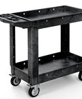 Heavy Duty Plastic Utility Cart On Wheels With 550 Lb Capacity 2 Shelf Rolling Service Cart For Warehouse Garage School And Office Cleaning YITAHOME Black
