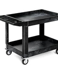Heavy Duty Plastic Utility Cart With Wheels 550 Pound Capacity 45 By 25 Inch Rolling Cart With Two Shelves For Warehouse Garage School And Office Black