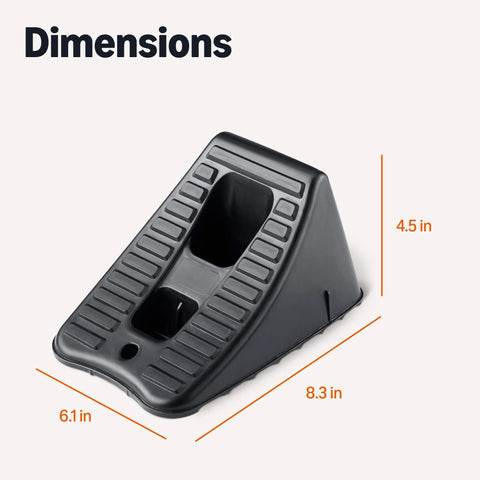 Garage Ready Automotive Wheel Chocks 2 Pack For Secure Vehicle Parking In Home Garages dimension illustration with black chock
