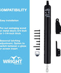 Standard Duty Pneumatic Screen and Storm Door Closer, Black with hardware and instructions for installation.