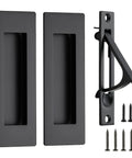 2 Pack 4.72 Inch Pocket Door Handles With 1 Edge Pull Black Recessed Flush Rectangular Stainless Steel Hardware Set