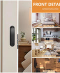 Privacy Door Lock Set With Hidden Pull And Recessed Latch, Circular Black Finish, shown on bedroom, kitchen, living room, and bathroom doors