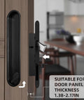 Privacy Door Lock Set With Hidden Pull And Recessed Latch, Circular Black Finish, installed on wooden door, zinc alloy handle