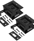 Stainless Steel Black Pocket Door Lock With Pull Durable Reversible Sliding Door Hardware For 1 3 8 Inch Thick Doors Easy Install And Privacy Protection Non Handed Design Two Pack, shown with screws and plates.