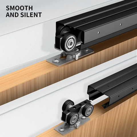 Pocket Door Hardware And Track Set 72 Inch Sliding Door Aluminum Alloy Box Rail For Single Wooden Door Black High Strength Construction