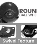 2 Inch Caster Wheels for Furniture Set of 4 Heavy Duty Swivel Plate Casters Black Polypropylene Wheels with Steel Plates