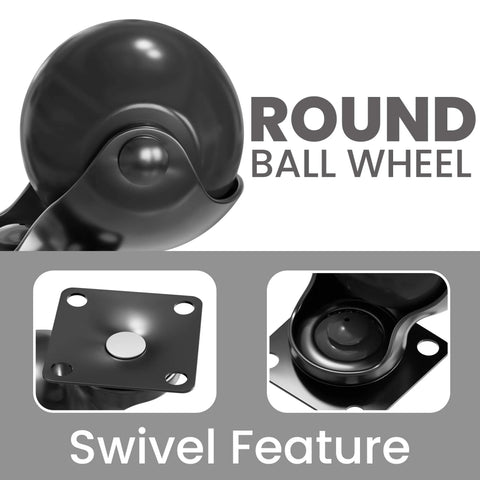 2 Inch Caster Wheels for Furniture Set of 4 Heavy Duty Swivel Plate Casters Black Polypropylene Wheels with Steel Plates