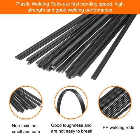 Close-up of 20 Pcs 8 Inch Black PP Plastic Welding Rods Kit For Polypropylene Welding Strips Pro Grade For Car Bumpers Kayak Repair