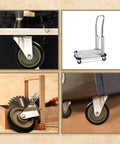 Collage showing 5 Inch Black Caster Wheel No Brake With Three Eighths To One Point Two Inch Threaded Stem Mount Industrial Grade Polyurethane Wheel on various equipment