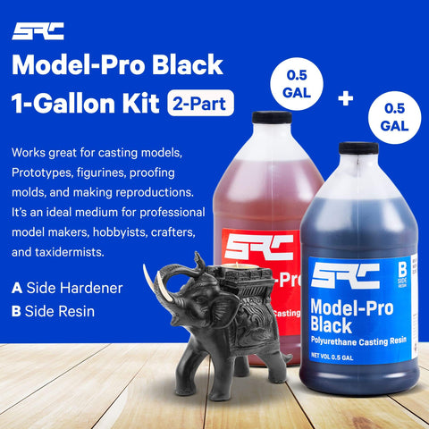 Model Pro Black Two Part Polyurethane Casting Resin Kit 1 Gallon With 0.5 Gallon Part A And 0.5 Gallon Part B For RTV Silicone Molds.