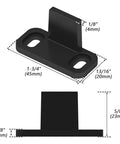 Illustration showing dimensions of 4 Pieces Barn Door Floor Guide Set For Sliding Closet Doors POM Plastic Bottom Track Guide Wall Mounted Adjustable.