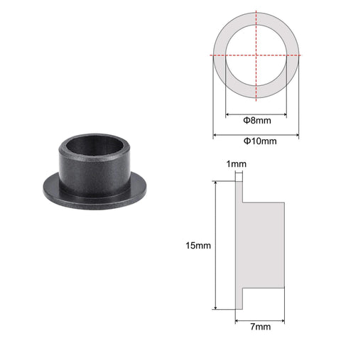Flanged Sleeve Bearings 8mm Bore 10mm OD 7mm Length POM Self Lubricating Oilless Bushings Black 2 Pieces Flange Diameter 15mm