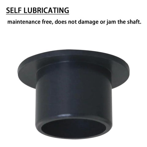 Single black POM flanged sleeve bearing, 10mm ID, 12mm OD, 10mm length, self-lubricating, for machine tools and electrical equipment.