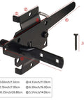 Built Tough Post Mount Gate Latch With Self Latching Fingertip Release, black steel latch with dimensions and screw included.