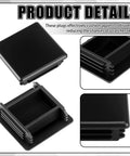 Protective end caps for 1-5/8 inch square plastic strut channels in a 50-piece bulk pack, shown from multiple angles, black PVC.