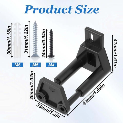 Image of Universal Adjustable Sliding Barn Door Floor Guide With Wall Mount Bottom Stopper, black PVC, 43x33mm, screws included.