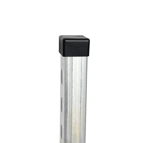 Black PVC square end caps for 1-5/8 inch strut channels; durable, flexible protection installed on metallic strut channel.