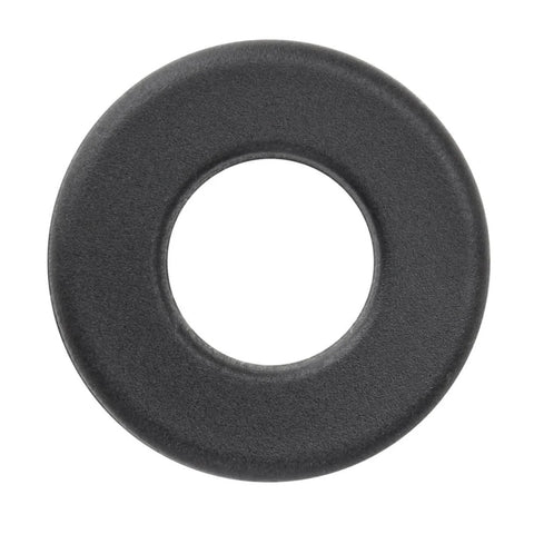 Close-up of a black PVC washer from Sixteen Black PVC Washers For Foosball Tables Rod Washers For Standard Foosball Machines To Protect Against Wear And Tear And Keep Your Game On Point And Secure Essential Table Football Accessories.