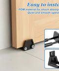 Universal Adjustable Sliding Barn Door Floor Guide With Wall Mount Bottom Stopper For RVs Barns Closets And Indoor Sliding Doors Durable Plastic Construction Easy To Install Includes Screws Black installed on door