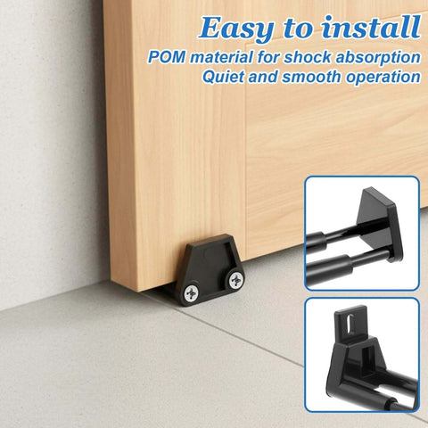 Universal Adjustable Sliding Barn Door Floor Guide With Wall Mount Bottom Stopper For RVs Barns Closets And Indoor Sliding Doors Durable Plastic Construction Easy To Install Includes Screws Black installed on door
