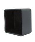 Angled view of black PVC square end cap for 1-5/8 inch strut channels, showcasing durable, flexible protection.