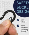 Close-up of Heavy Duty Q Hooks For Hanging 20 Pack Black Ceiling Hooks Plant Hangers Outdoor Weatherproof Clips Screw Eyes And Safety Buckle