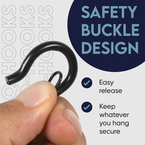 Close-up of Heavy Duty Q Hooks For Hanging 20 Pack Black Ceiling Hooks Plant Hangers Outdoor Weatherproof Clips Screw Eyes And Safety Buckle