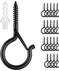 Heavy Duty Q Hooks For Hanging 20 Pack Black Ceiling Hooks Plant Hangers Outdoor Weatherproof Clips Screw Eyes And Safety Buckle For Outdoor String Lights And Christmas Hanger displayed with anchors and hooks.