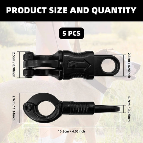 Black 5 Pack Quick Release Snaps With Fixed Eye Zinc Alloy Construction, showing dimensions for outdoor gear use.