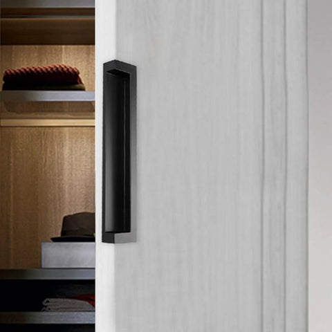 Recessed Cabinet Handles Set Of 2 Inset Hidden Pull Flush Zinc Alloy Hardware for sliding door in black, 4.35 inch