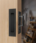 Close-up of Recessed Finger Flush Pulls With Edge Pull For Pocket Doors And Sliding Closets, rustproof stainless steel, black finish, 4.72 inch