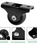 20 Pack 1 Inch Rigid Caster Wheels With Metal Top Plate For Furniture Non Swivel Fixed Casters Black Hard Plastic Durable Quiet