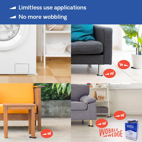Rigsid Plastic Shims For Leveling 300 Pack Made In USA Black Wobble Wedges under furniture and appliances demonstrating stability.