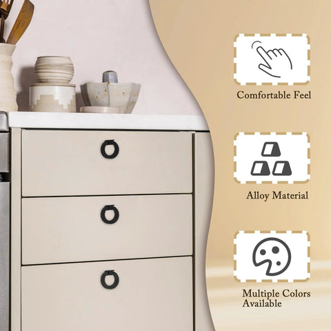 Installed Set Of 2 Black Ring Drawer Pulls For Cabinets And Dressers Metal O Type Handles with Comfortable Feel and Alloy Material