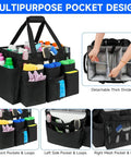 Pro Grade Large Rolling Cleaning Caddy Bag With Detachable Trolley And Shoulder Strap, showing front and side pockets filled with supplies
