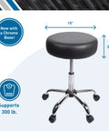 Rolling Exam Stool with Wheels, 18.5 Inch to 25 Inch Adjustable Height for Dentists, Spas, & Healthcare Environments, 5 Casters, Easy Assembly, Black, supports 300 lb