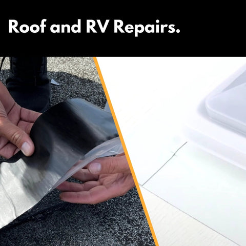 Applying Ultra Strong MicroSealant Roof Tape For Instant Leak Repair on roof surface, 2 inch by 25 feet, waterproof and UV resistant.
