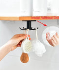 2pcs Under Cabinet Kitchen Utensil Rack,360° Rotating Under Shelf Kitchen Utility Hooks,Adhesive install, holds brushes